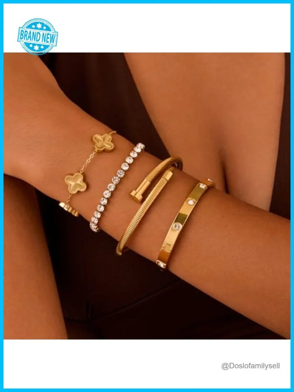 18K Gold Plated Bangle Bracelet Set Stackable 4Pcs Non Tarnish Jewelry Gift